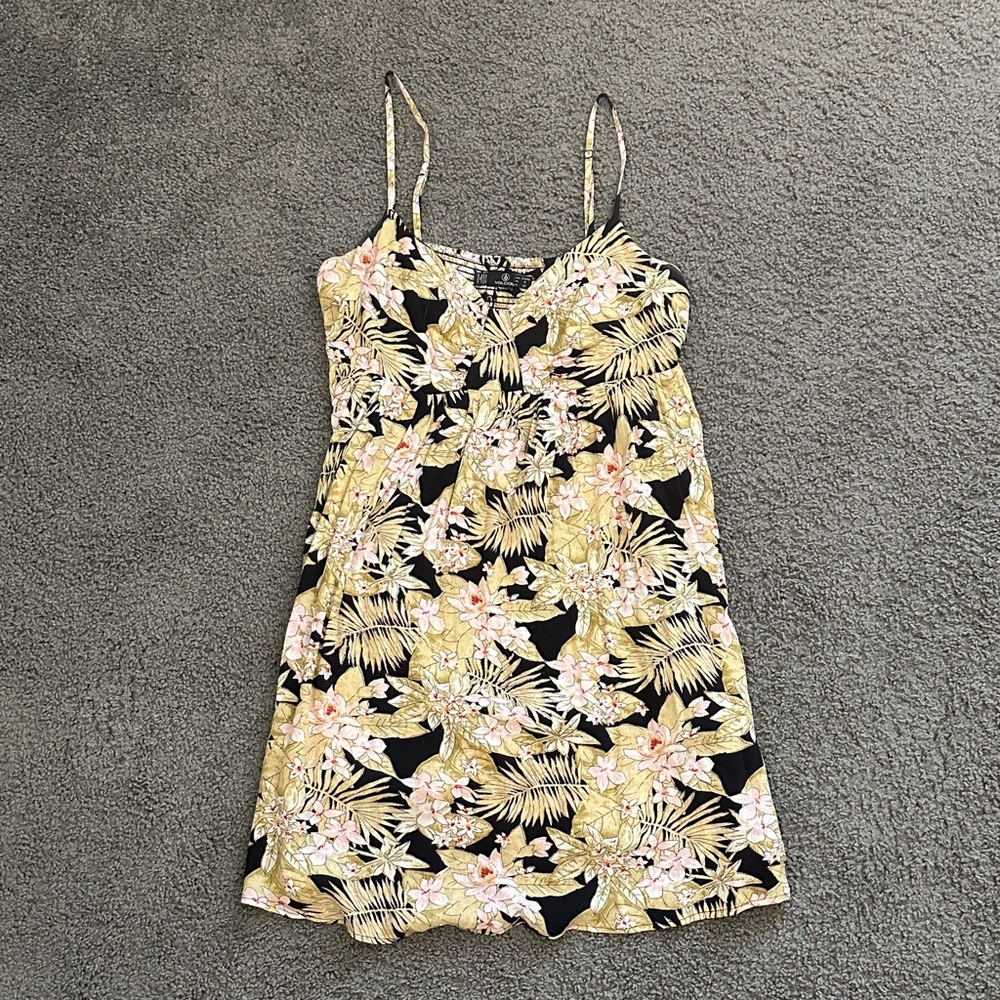 Volcom Tropical Floral Mini Dress - Yellow and Black
